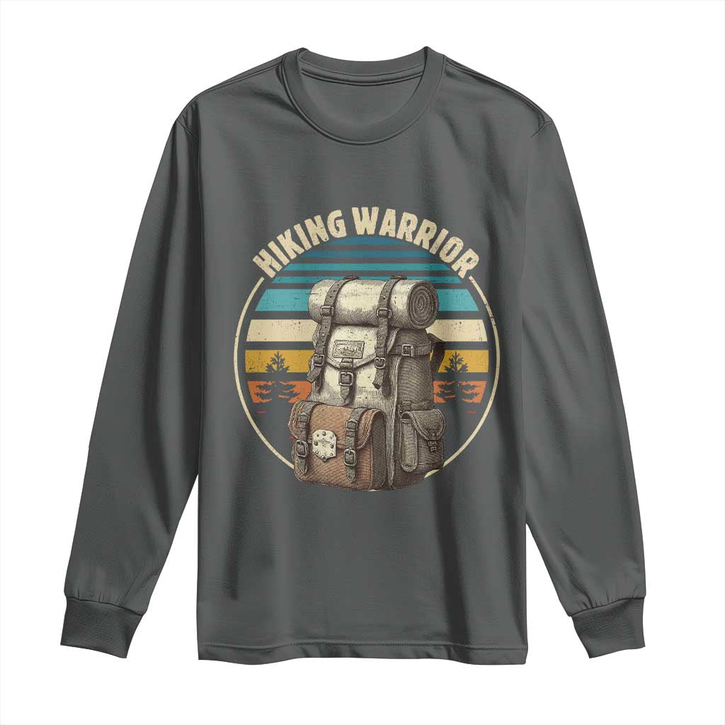 Funny Hiking Warrior Retro Backpack Nature Adventure Long Sleeve Shirt TS11 Dark Heather Print Your Wear