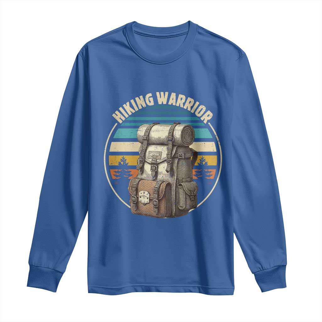 Funny Hiking Warrior Retro Backpack Nature Adventure Long Sleeve Shirt TS11 Royal Blue Print Your Wear