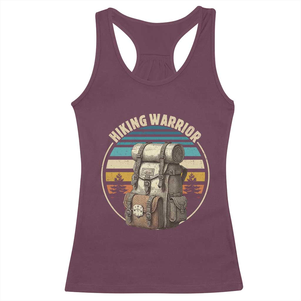 Funny Hiking Warrior Retro Backpack Nature Adventure Racerback Tank Top TS11 Maroon Print Your Wear