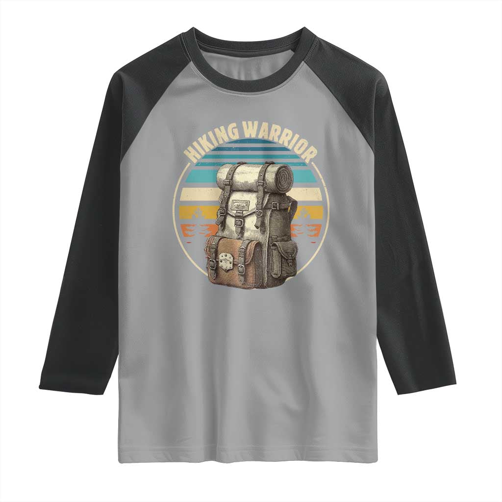 Funny Hiking Warrior Retro Backpack Nature Adventure Raglan Shirt TS11 Sport Gray Black Print Your Wear