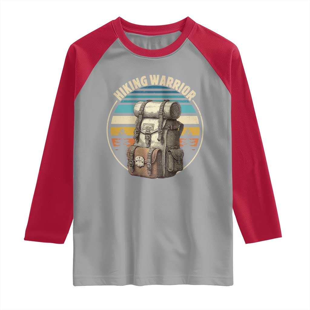 Funny Hiking Warrior Retro Backpack Nature Adventure Raglan Shirt TS11 Sport Gray Red Print Your Wear