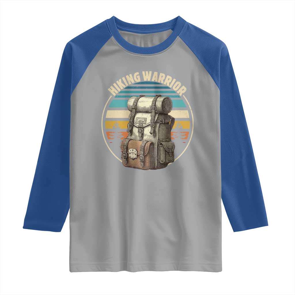 Funny Hiking Warrior Retro Backpack Nature Adventure Raglan Shirt TS11 Sport Gray Royal Print Your Wear