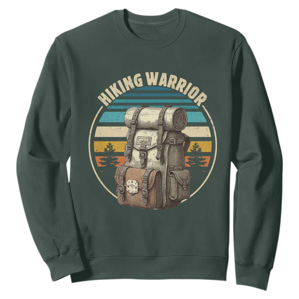 Funny Hiking Warrior Retro Backpack Nature Adventure Sweatshirt TS11 Dark Forest Green Print Your Wear