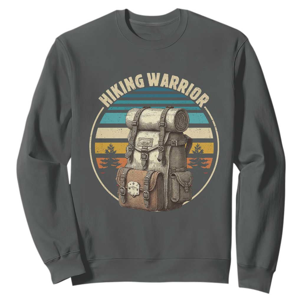 Funny Hiking Warrior Retro Backpack Nature Adventure Sweatshirt TS11 Dark Heather Print Your Wear