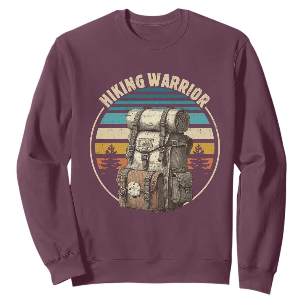 Funny Hiking Warrior Retro Backpack Nature Adventure Sweatshirt TS11 Maroon Print Your Wear
