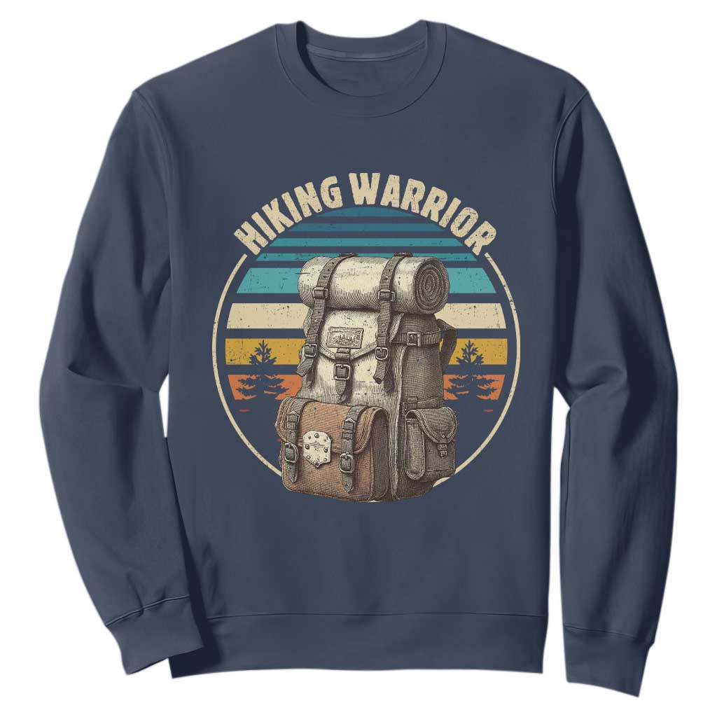 Funny Hiking Warrior Retro Backpack Nature Adventure Sweatshirt TS11 Navy Print Your Wear