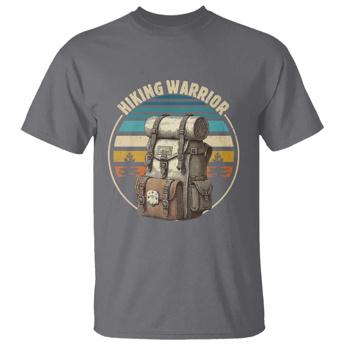 Funny Hiking Warrior Retro Backpack Nature Adventure T Shirt TS11 Charcoal Print Your Wear