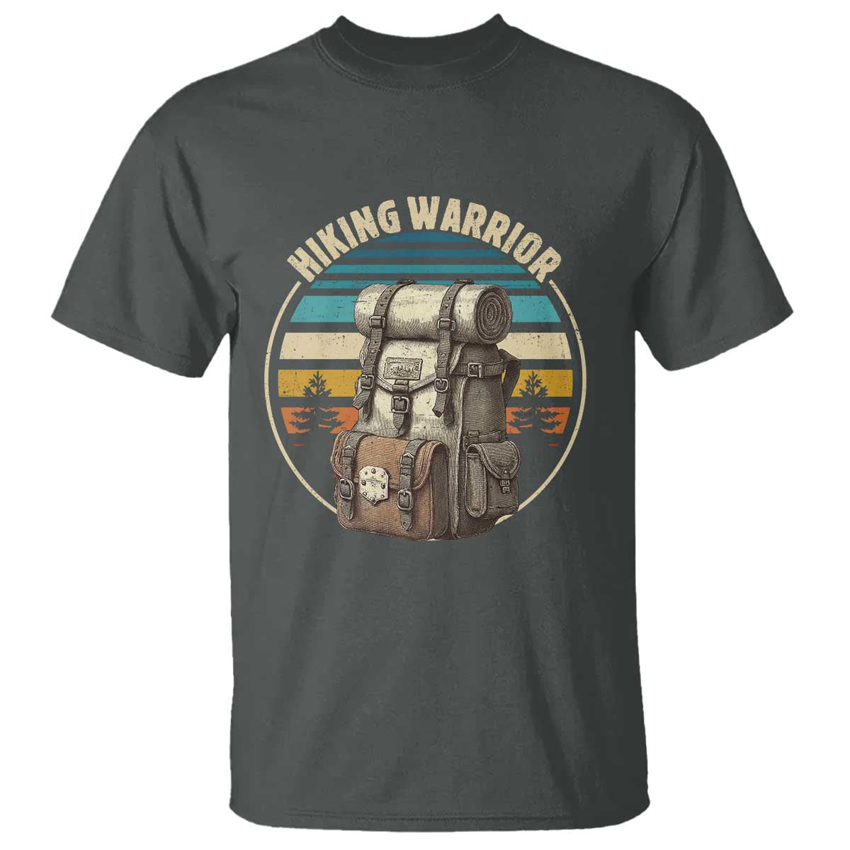 Funny Hiking Warrior Retro Backpack Nature Adventure T Shirt TS11 Dark Heather Print Your Wear