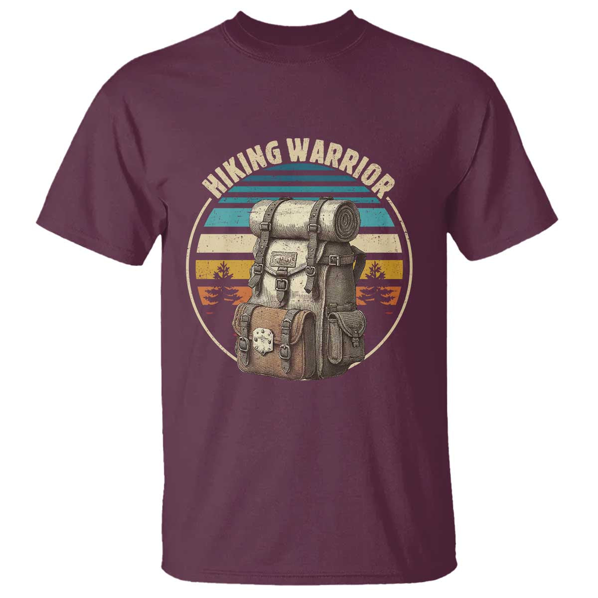 Funny Hiking Warrior Retro Backpack Nature Adventure T Shirt TS11 Maroon Print Your Wear