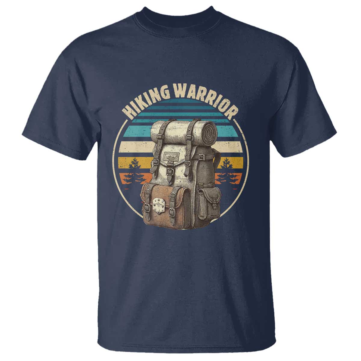 Funny Hiking Warrior Retro Backpack Nature Adventure T Shirt TS11 Navy Print Your Wear