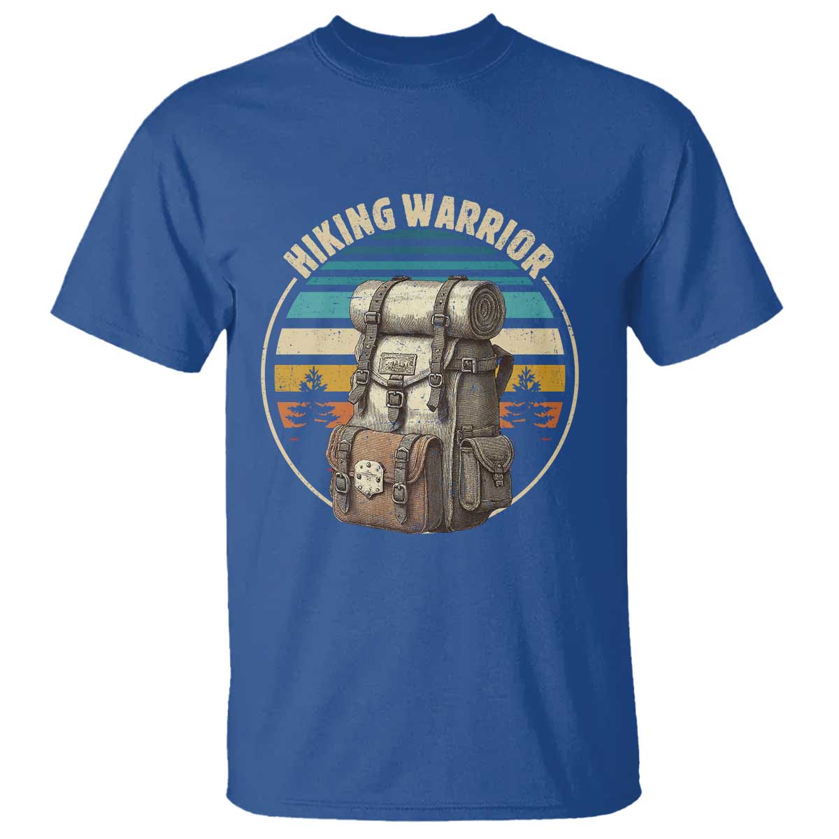 Funny Hiking Warrior Retro Backpack Nature Adventure T Shirt TS11 Royal Blue Print Your Wear