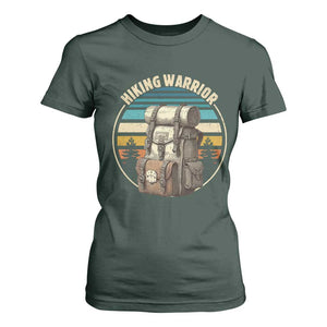 Funny Hiking Warrior Retro Backpack Nature Adventure T Shirt For Women TS11 Dark Forest Green Print Your Wear