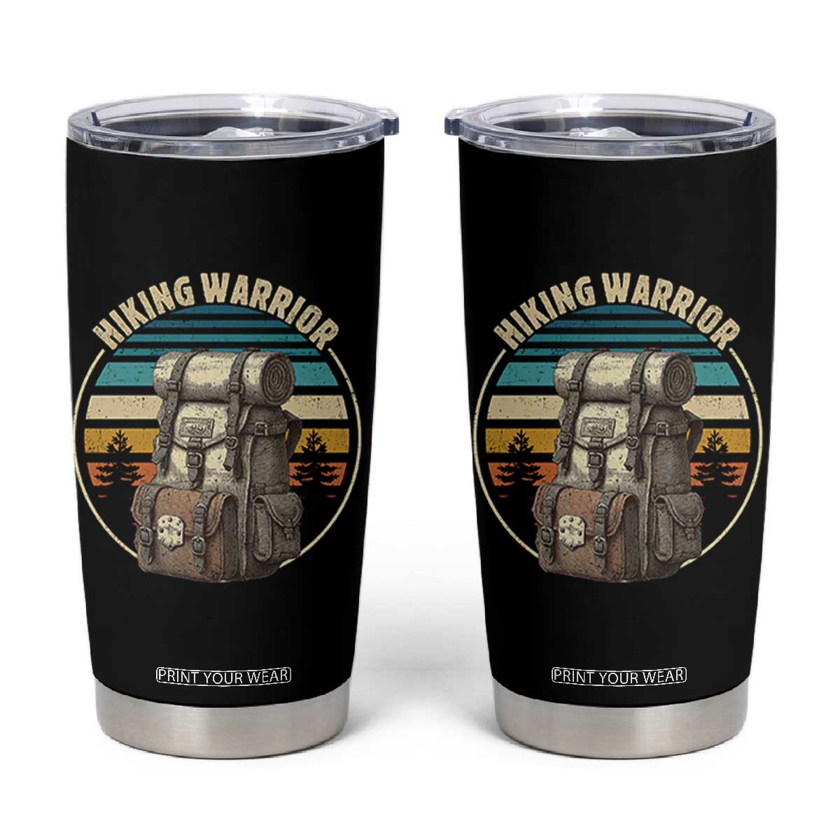 Funny Hiking Warrior Retro Backpack Nature Adventure Tumbler Cup TS11 Black Print Your Wear