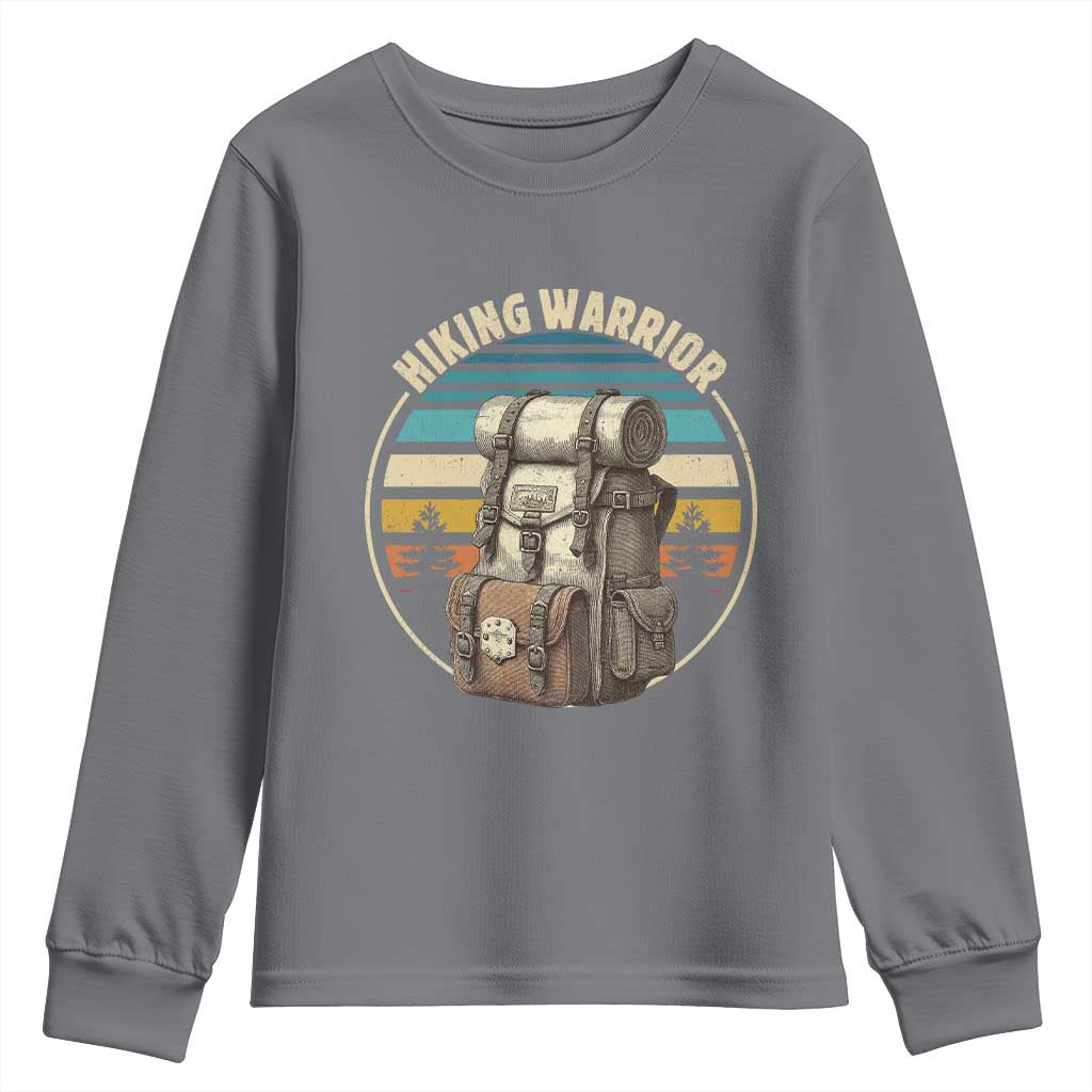 Funny Hiking Warrior Retro Backpack Nature Adventure Youth Sweatshirt TS11 Charcoal Print Your Wear