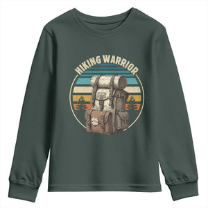 Funny Hiking Warrior Retro Backpack Nature Adventure Youth Sweatshirt TS11 Dark Forest Green Print Your Wear