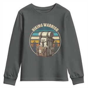 Funny Hiking Warrior Retro Backpack Nature Adventure Youth Sweatshirt TS11 Dark Heather Print Your Wear