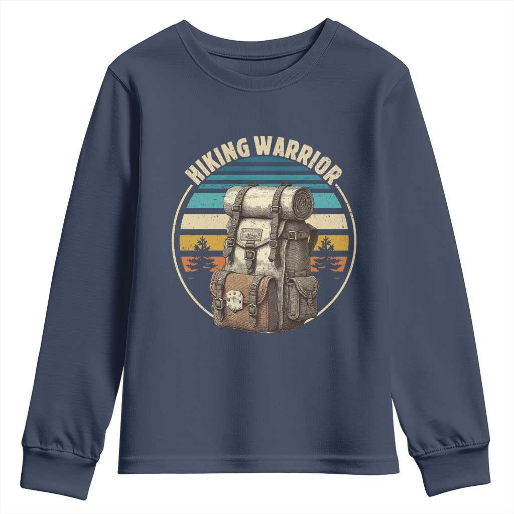 Funny Hiking Warrior Retro Backpack Nature Adventure Youth Sweatshirt TS11 Navy Print Your Wear