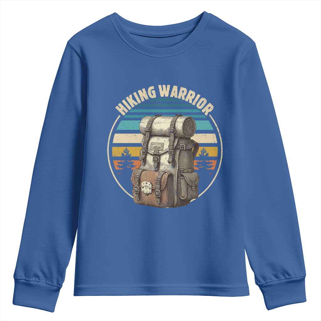Funny Hiking Warrior Retro Backpack Nature Adventure Youth Sweatshirt TS11 Royal Blue Print Your Wear