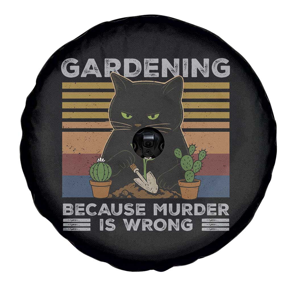 Funny Gardening Because Murder Is Wrong Spare Tire Cover Retro Black Cat Plant Lover TS11 Print Your Wear