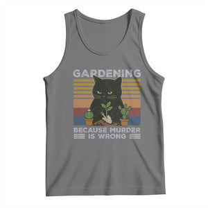 Funny Gardening Because Murder Is Wrong Tank Top Retro Black Cat Plant Lover TS11 Black Heather Print Your Wear