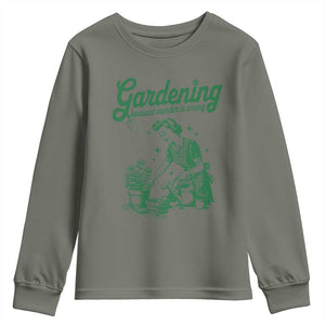 Funny Gardening Because Murder Is Wrong Youth Sweatshirt Plant Lady TS11 Military Green Print Your Wear