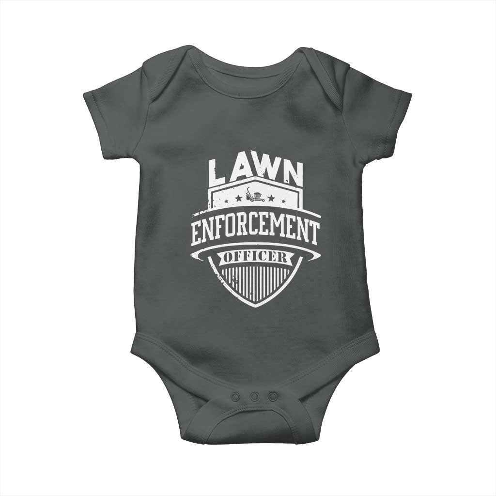 Funny The Lawn Enforcement Officer Baby Onesie Gardening Lawn Mower Father's Day TS11 Dark Heather Print Your Wear