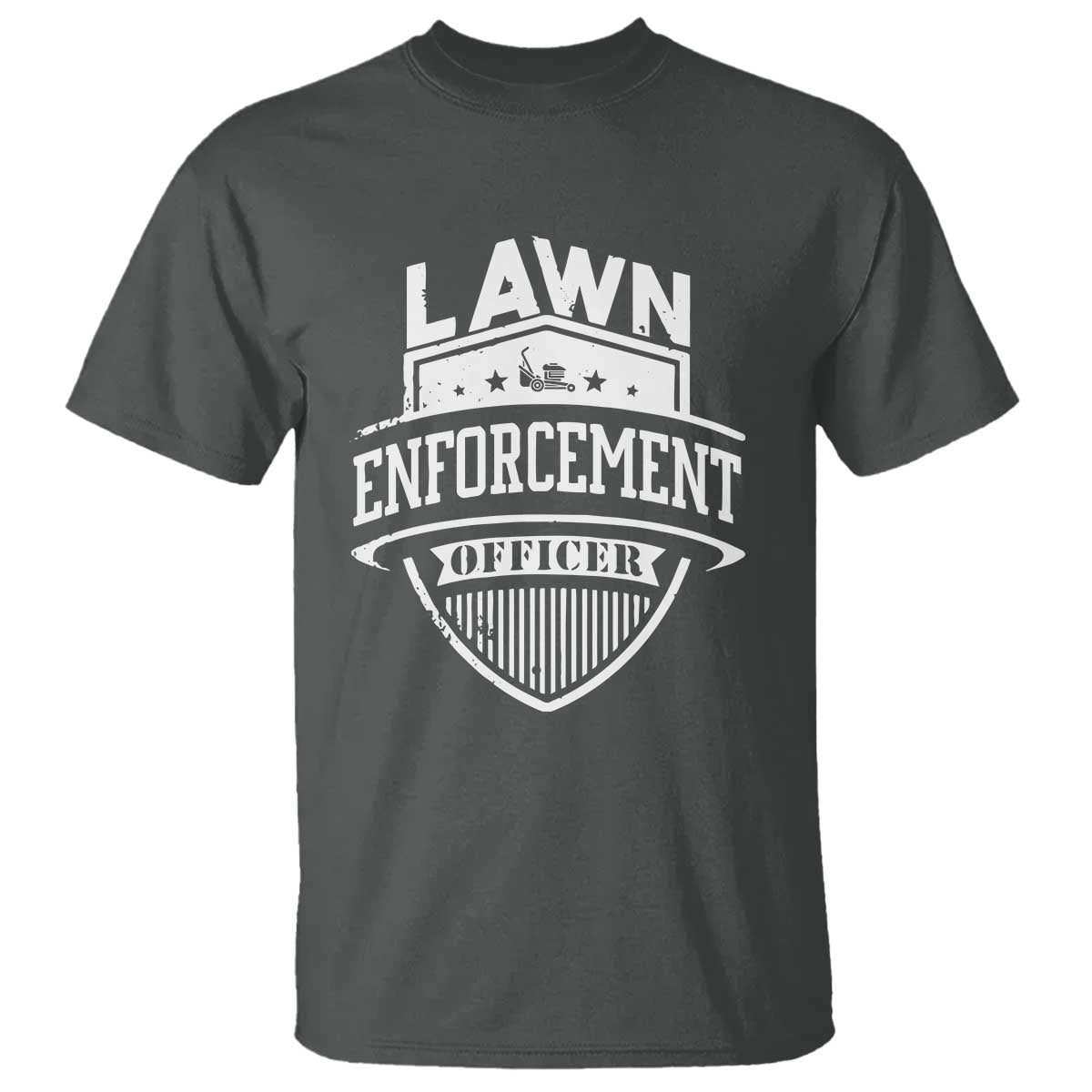 Funny The Lawn Enforcement Officer T Shirt Gardening Lawn Mower Father's Day TS11 Dark Heather Print Your Wear
