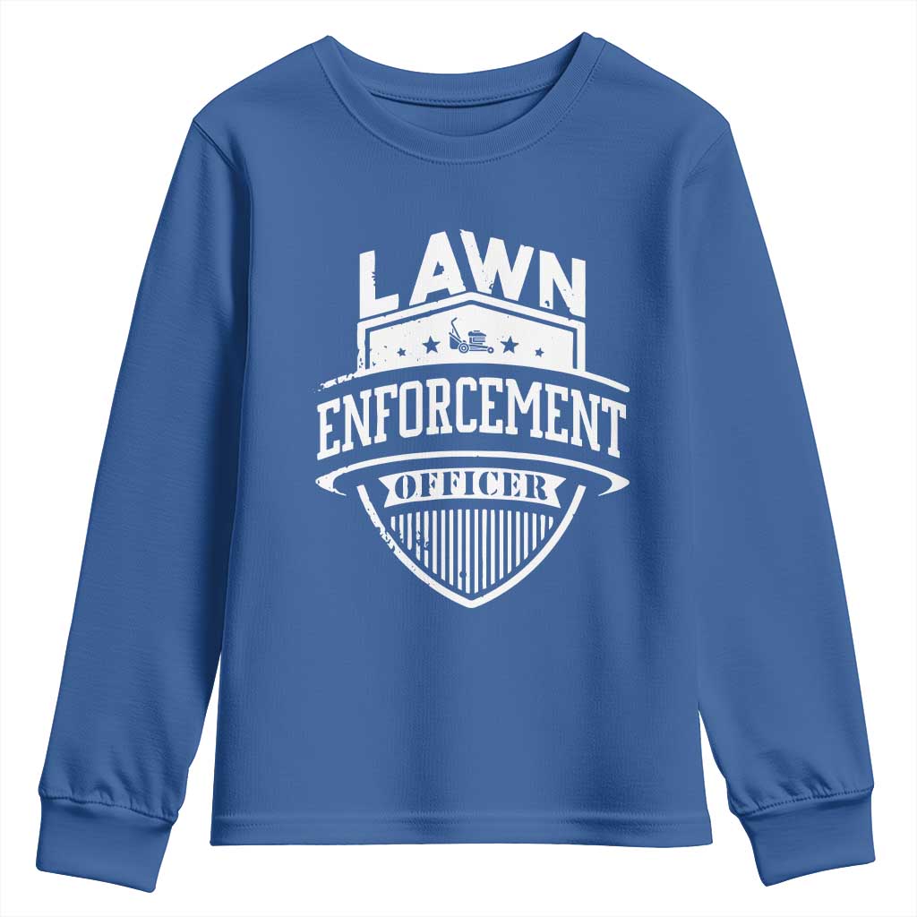 Funny The Lawn Enforcement Officer Youth Sweatshirt Gardening Lawn Mower Father's Day TS11 Royal Blue Print Your Wear