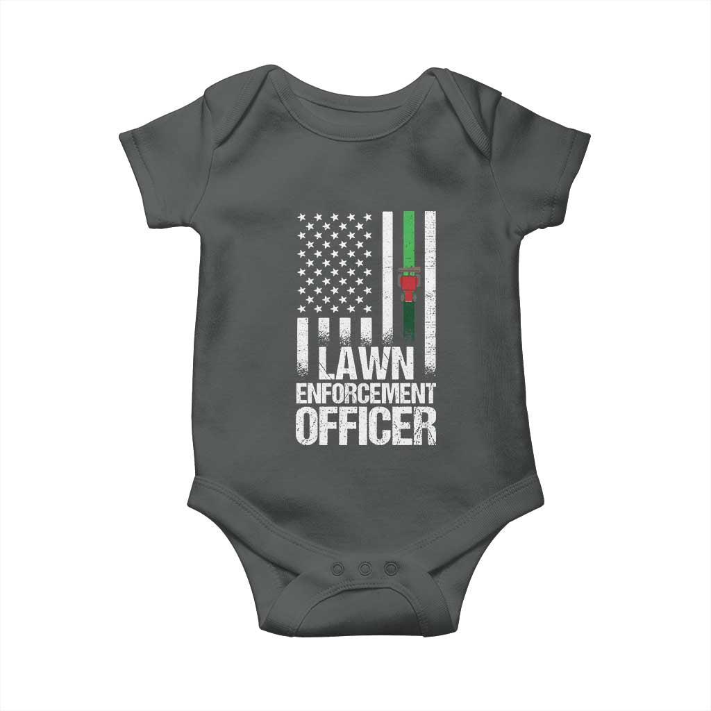 Funny Lawn Enforcement Officer Baby Onesie Gardening Lawn Mower American Flag TS11 Dark Heather Print Your Wear