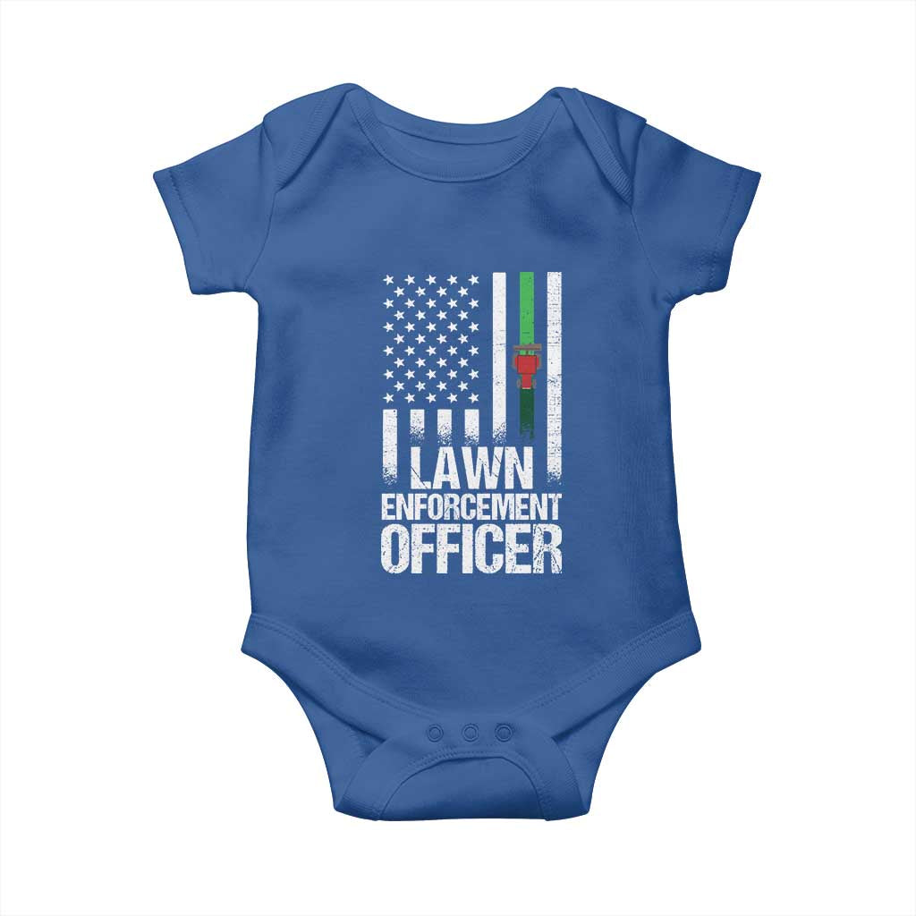 Funny Lawn Enforcement Officer Baby Onesie Gardening Lawn Mower American Flag TS11 Royal Blue Print Your Wear
