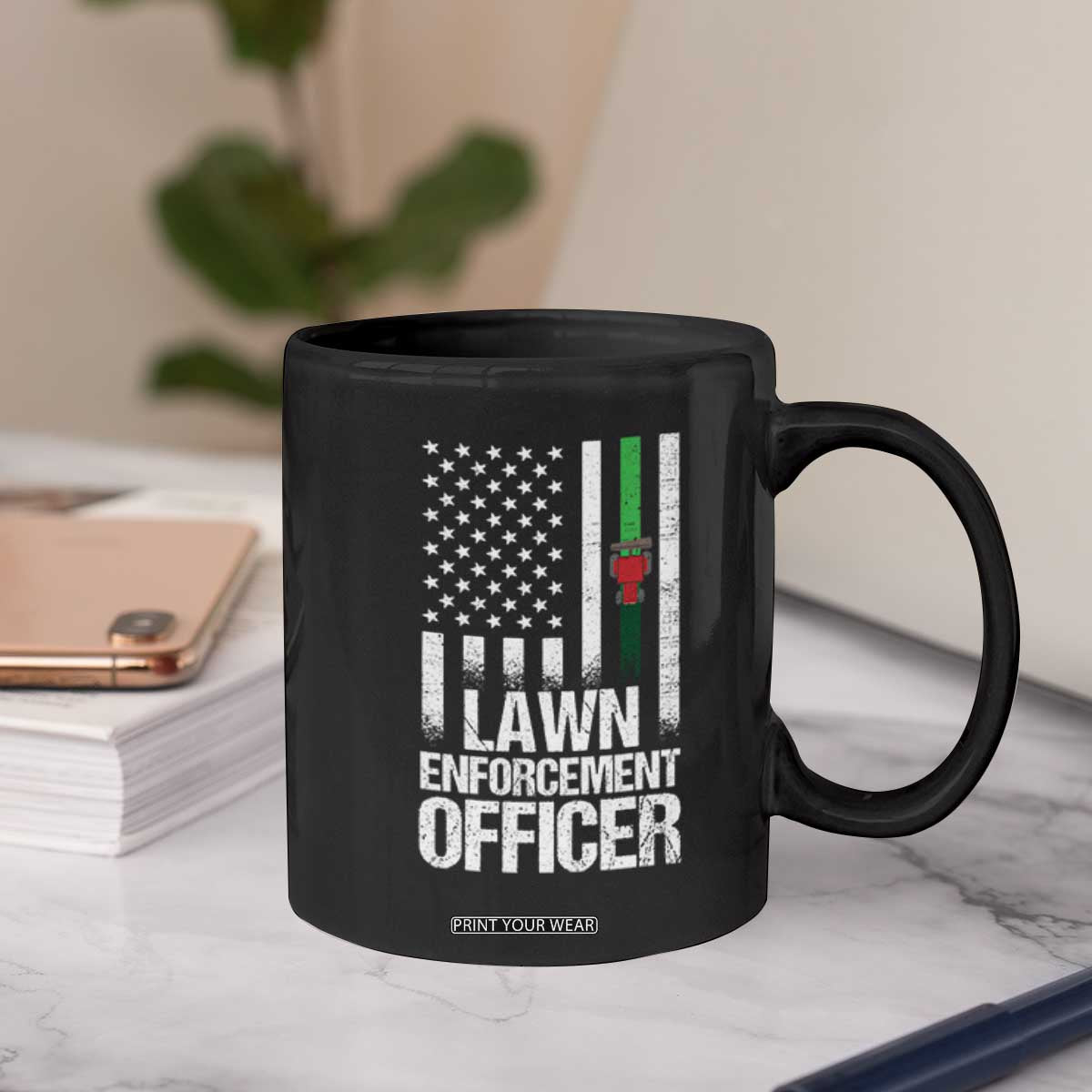 Funny Lawn Enforcement Officer Coffee Mug Gardening Lawn Mower American Flag TS11 Print Your Wear