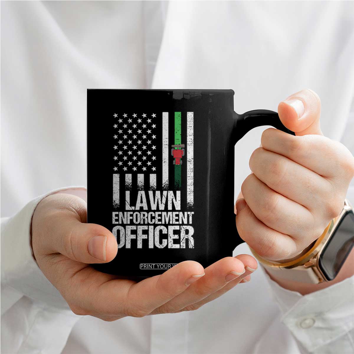 Funny Lawn Enforcement Officer Coffee Mug Gardening Lawn Mower American Flag TS11 Print Your Wear