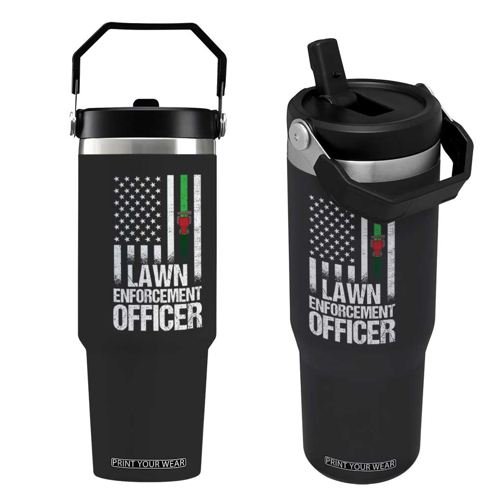 Funny Lawn Enforcement Officer Flip Straw Tumbler Gardening Lawn Mower American Flag TS11 One Size: 30 oz Black Print Your Wear