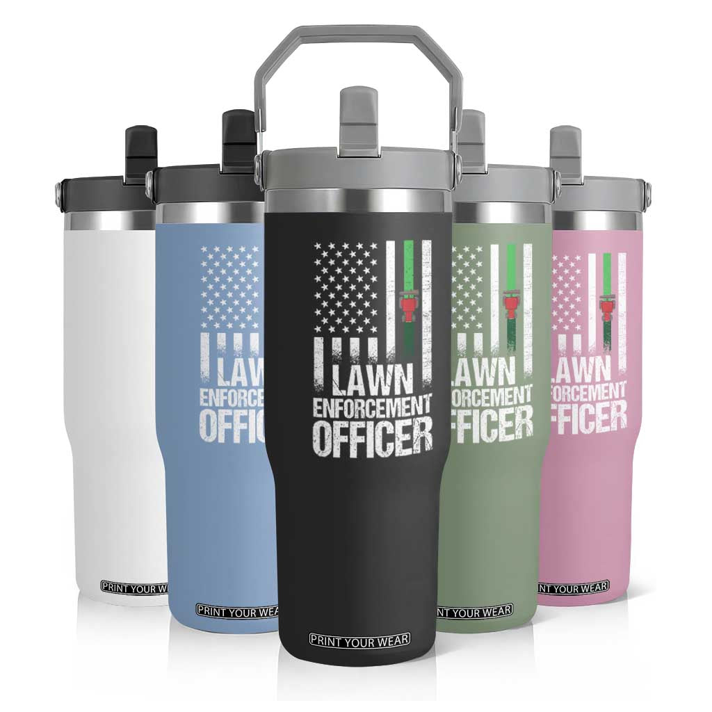 Funny Lawn Enforcement Officer Flip Straw Tumbler Gardening Lawn Mower American Flag TS11 Print Your Wear