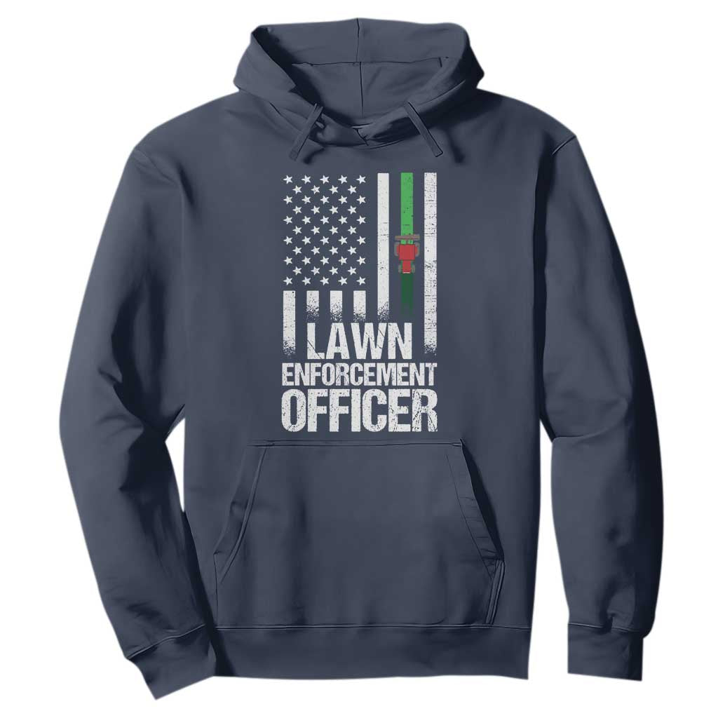Funny Lawn Enforcement Officer Hoodie Gardening Lawn Mower American Flag TS11 Navy Print Your Wear
