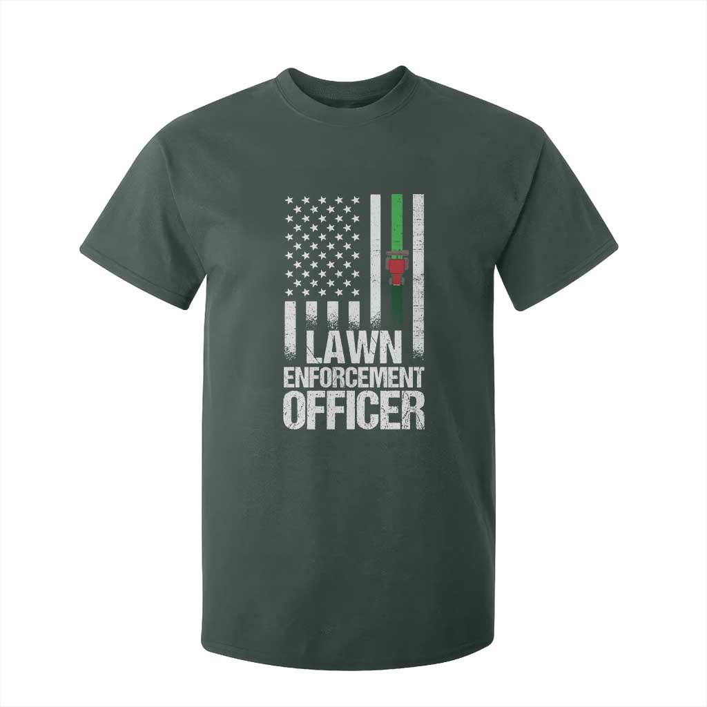 Funny Lawn Enforcement Officer T Shirt For Kid Gardening Lawn Mower American Flag TS11 Dark Forest Green Print Your Wear