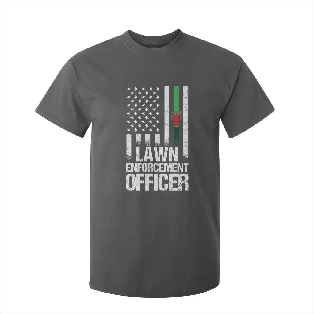Funny Lawn Enforcement Officer T Shirt For Kid Gardening Lawn Mower American Flag TS11 Dark Heather Print Your Wear