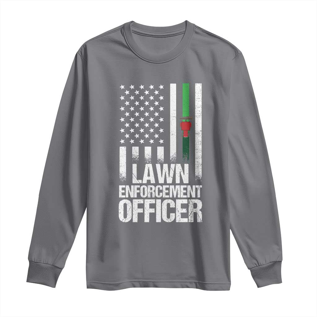 Funny Lawn Enforcement Officer Long Sleeve Shirt Gardening Lawn Mower American Flag TS11 Charcoal Print Your Wear