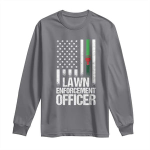 Funny Lawn Enforcement Officer Long Sleeve Shirt Gardening Lawn Mower American Flag TS11 Charcoal Print Your Wear