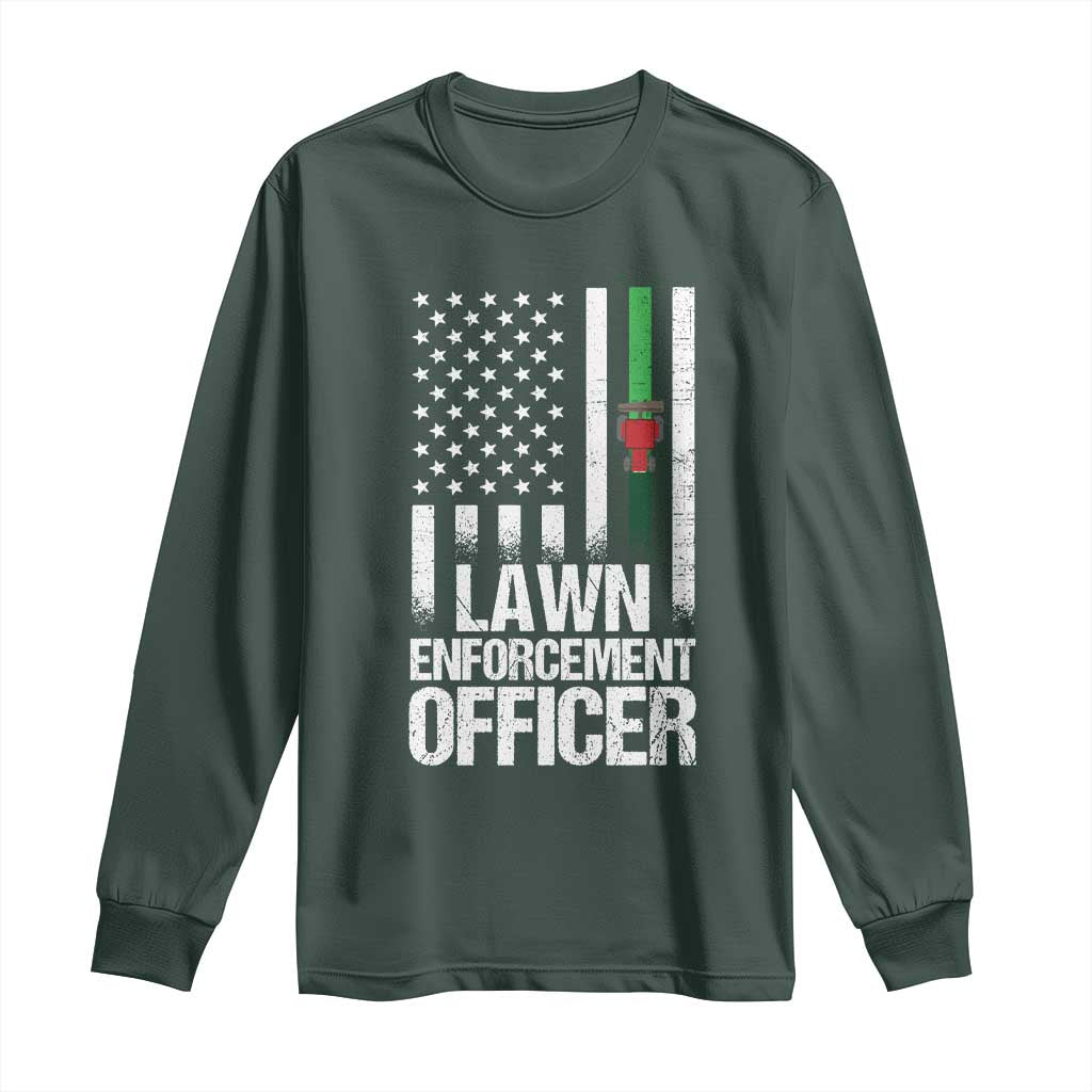 Funny Lawn Enforcement Officer Long Sleeve Shirt Gardening Lawn Mower American Flag TS11 Dark Forest Green Print Your Wear