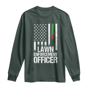 Funny Lawn Enforcement Officer Long Sleeve Shirt Gardening Lawn Mower American Flag TS11 Dark Forest Green Print Your Wear