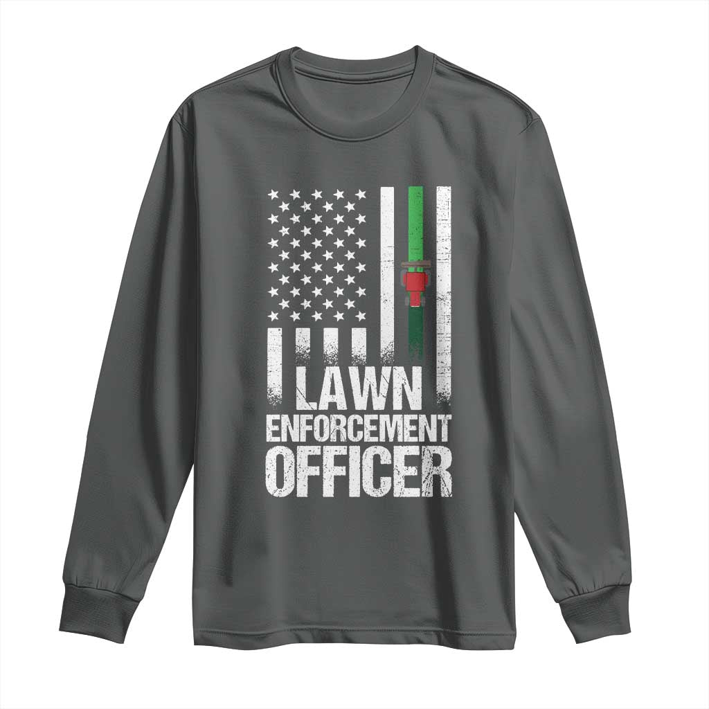 Funny Lawn Enforcement Officer Long Sleeve Shirt Gardening Lawn Mower American Flag TS11 Dark Heather Print Your Wear