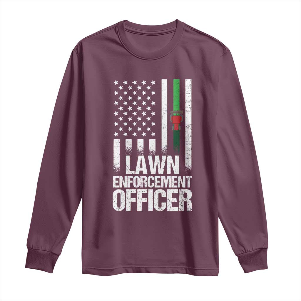 Funny Lawn Enforcement Officer Long Sleeve Shirt Gardening Lawn Mower American Flag TS11 Maroon Print Your Wear