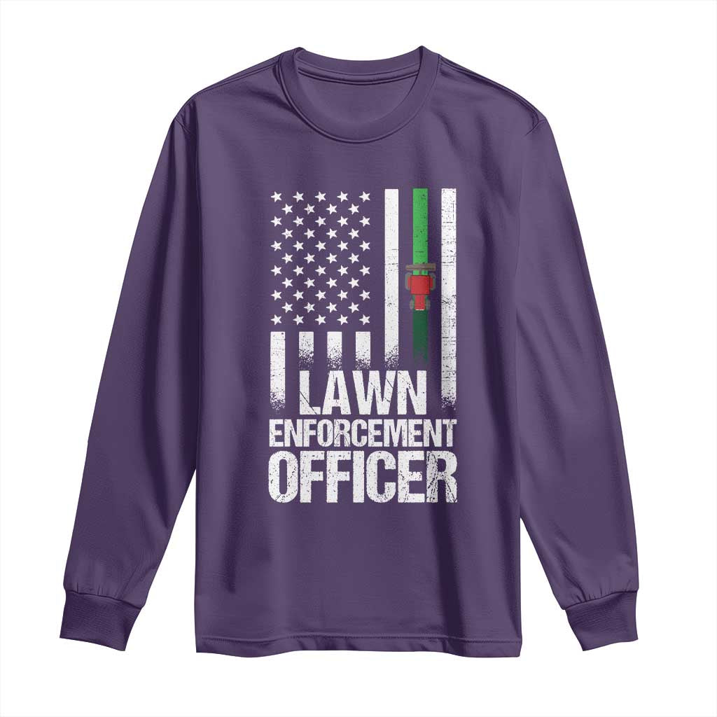Funny Lawn Enforcement Officer Long Sleeve Shirt Gardening Lawn Mower American Flag TS11 Purple Print Your Wear