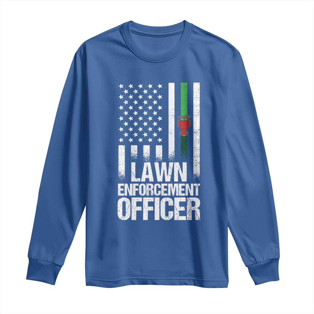 Funny Lawn Enforcement Officer Long Sleeve Shirt Gardening Lawn Mower American Flag TS11 Royal Blue Print Your Wear