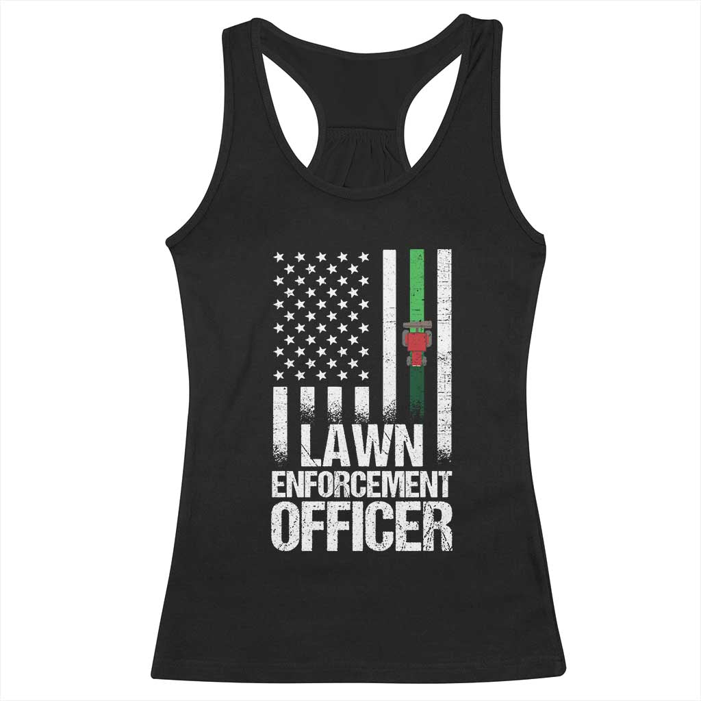 Funny Lawn Enforcement Officer Racerback Tank Top Gardening Lawn Mower American Flag TS11 Black Print Your Wear