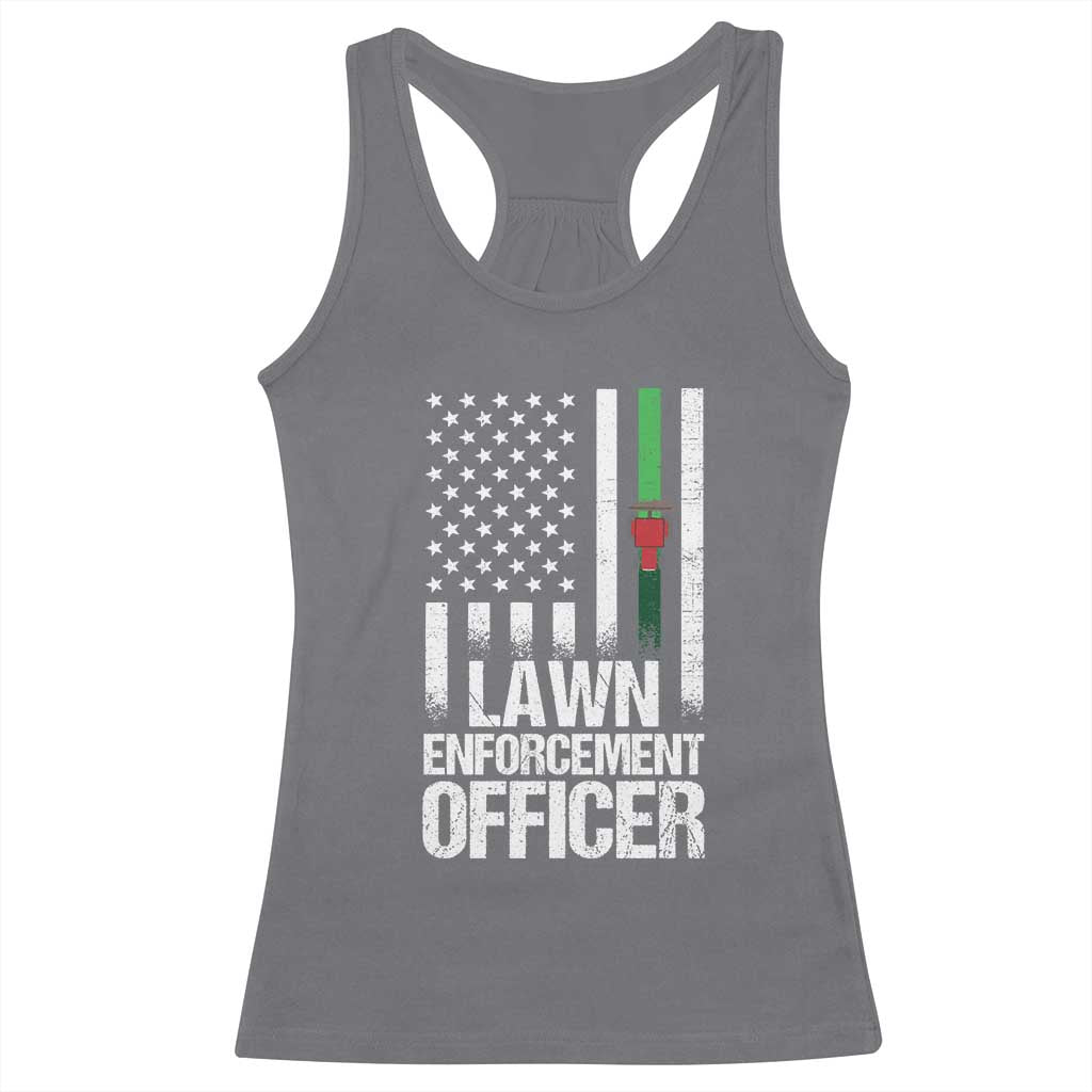 Funny Lawn Enforcement Officer Racerback Tank Top Gardening Lawn Mower American Flag TS11 Charcoal Print Your Wear