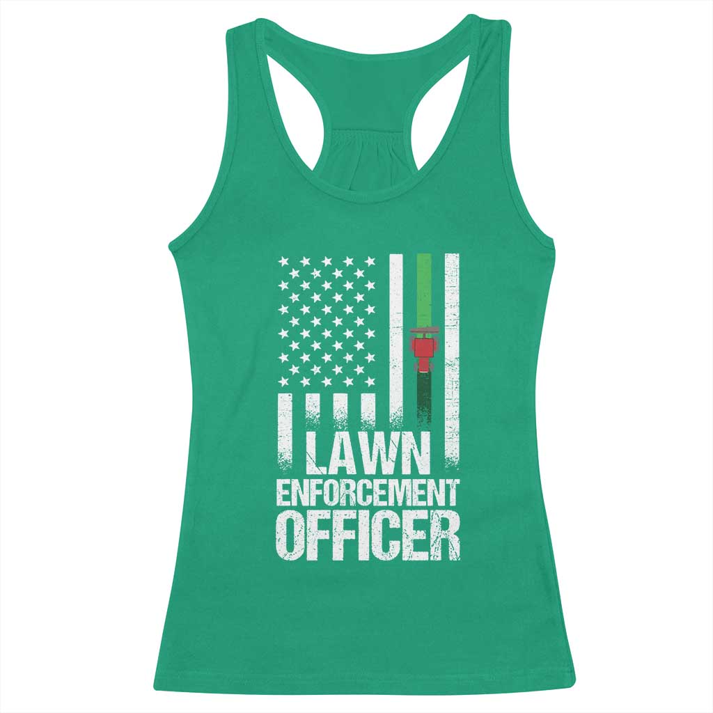 Funny Lawn Enforcement Officer Racerback Tank Top Gardening Lawn Mower American Flag TS11 Irish Green Print Your Wear