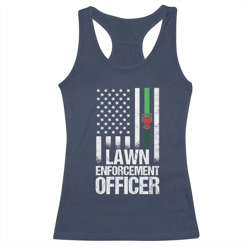 Funny Lawn Enforcement Officer Racerback Tank Top Gardening Lawn Mower American Flag TS11 Navy Print Your Wear