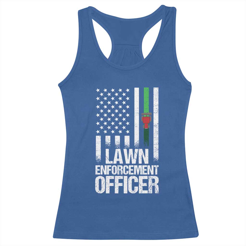 Funny Lawn Enforcement Officer Racerback Tank Top Gardening Lawn Mower American Flag TS11 Royal Blue Print Your Wear